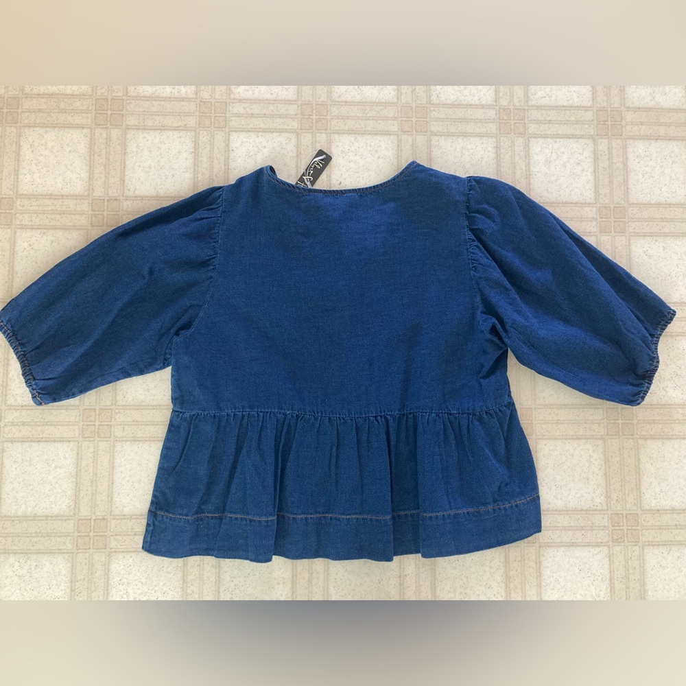 NWT Velvet Heart Lamont Calva Denim Bow Peplum Top L Large - Picture 5 of 8